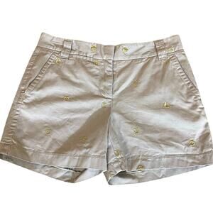J. Crew Women's Chino Shorts Size 4 Khaki Nautical Embroidery Preppy Vibes